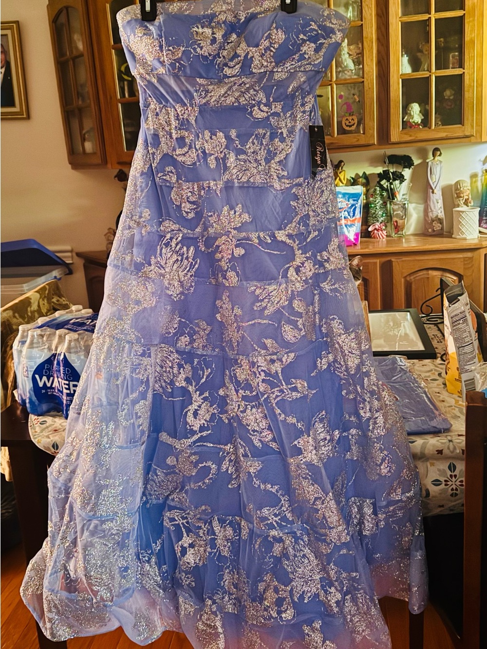 Reign Lavender Strapless Evening Gown with Silver Sequin Embellishment NWT